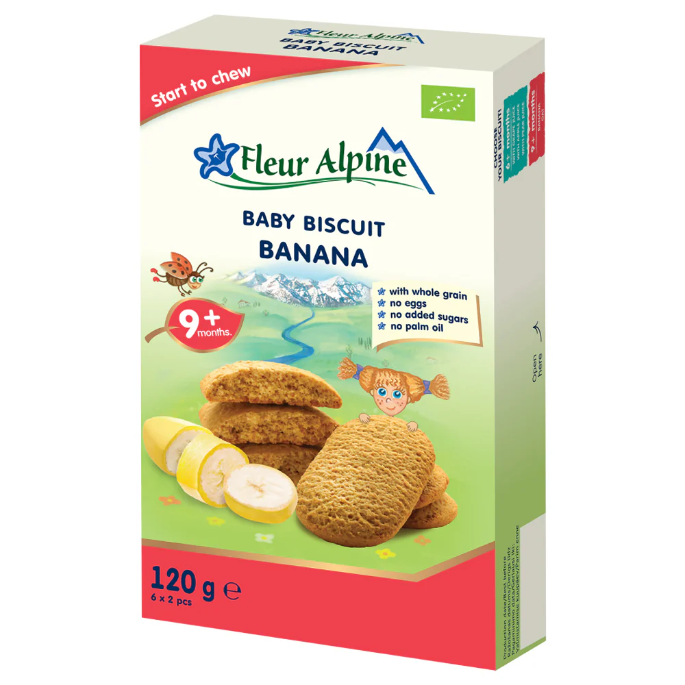 Baby Biscuit with Banana 9+, Fleur Alpine, 120 g / 4.23 oz