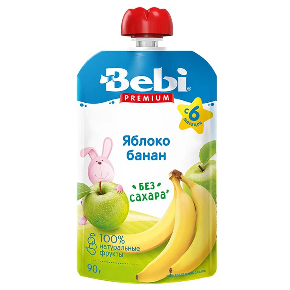 Baby Fruit Puree “Apple & Banana” 6+ SUGAR FREE, Bebi, 90g / 3.2 oz