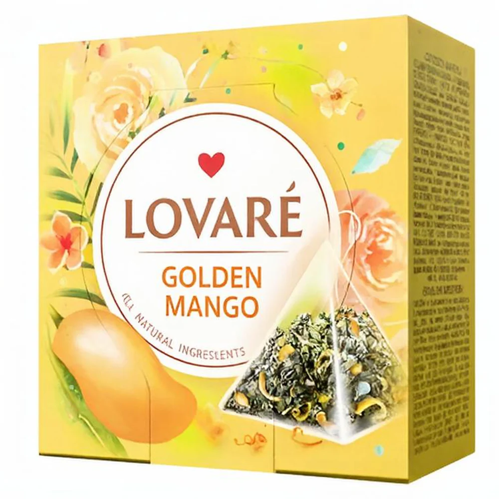 Green Tea with Orange Blossom & Calendula “Golden Mango”, Lovare, 15 Pyramids