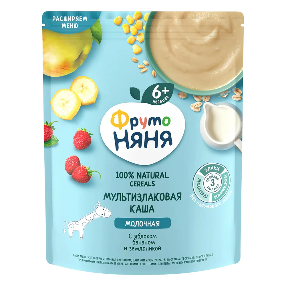 Multigrain Milk Cereal with Apple, Banana & Strawberry 6+, FrutoNyanya, 200 g / 7.14 oz