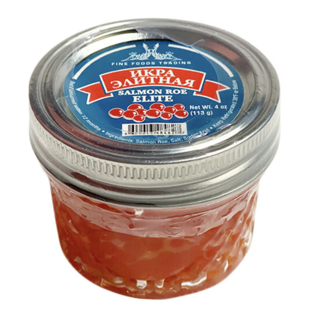 Premium-Grade Red Salmon Caviar “Elite” by Fine Foods Trading – 4 oz (113g)