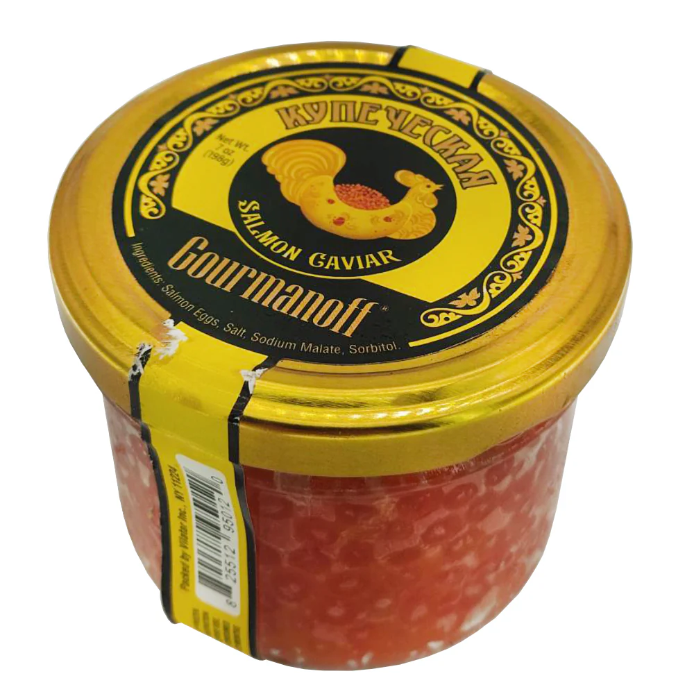 Royal-Style Red Salmon Caviar “Kupecheskaya” by Gourmanoff – Premium Ikura, 7 oz (198g)