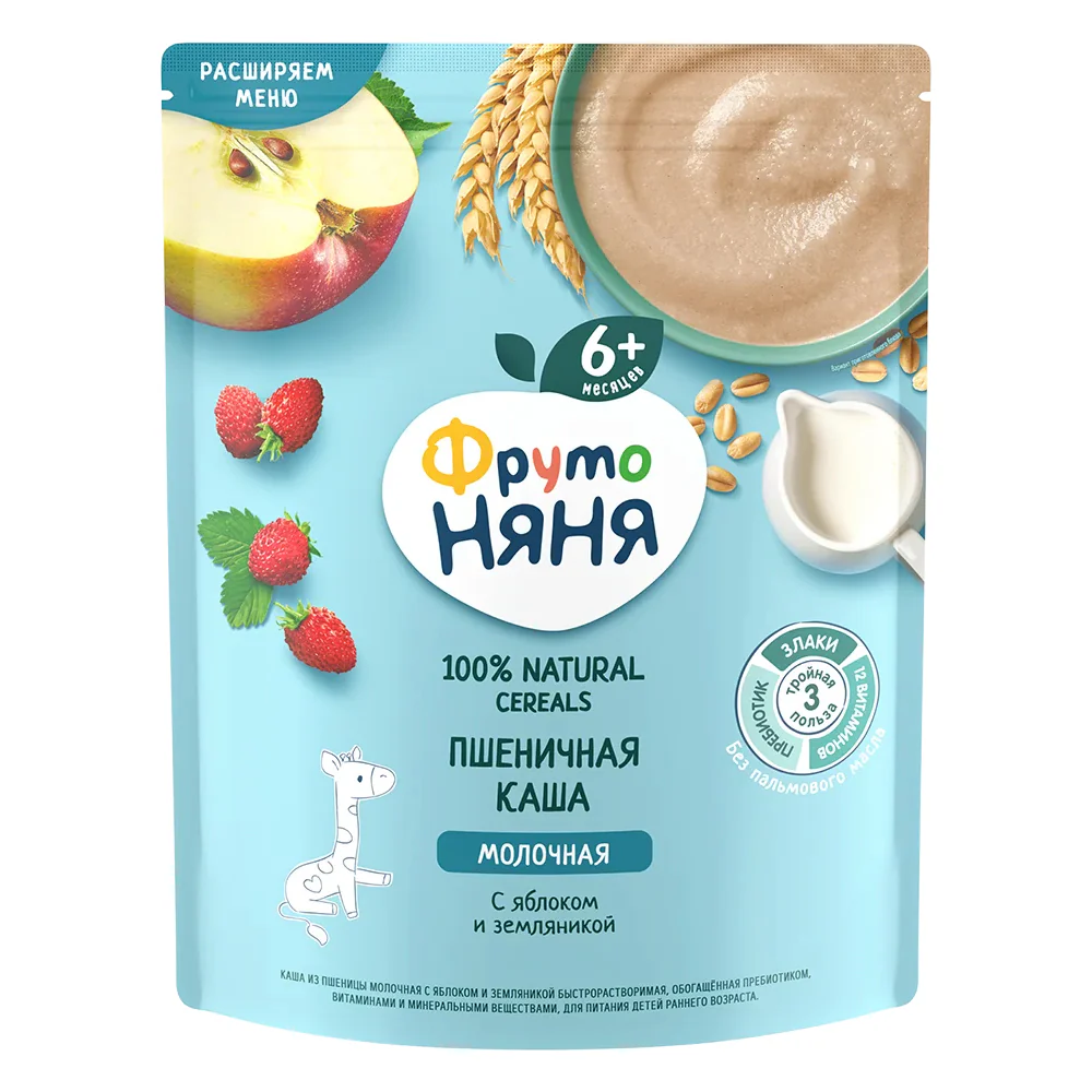 Wheat Milk Cereal with Apple & Strawberry 6+, FrutoNyanya, 200 g / 7.14 oz